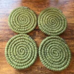 Moss Green Wool Coaster Set